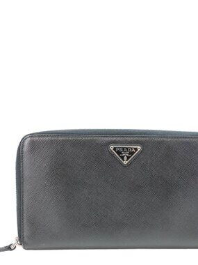 Prada  Zip Around Saffiano Leather Wallet Black